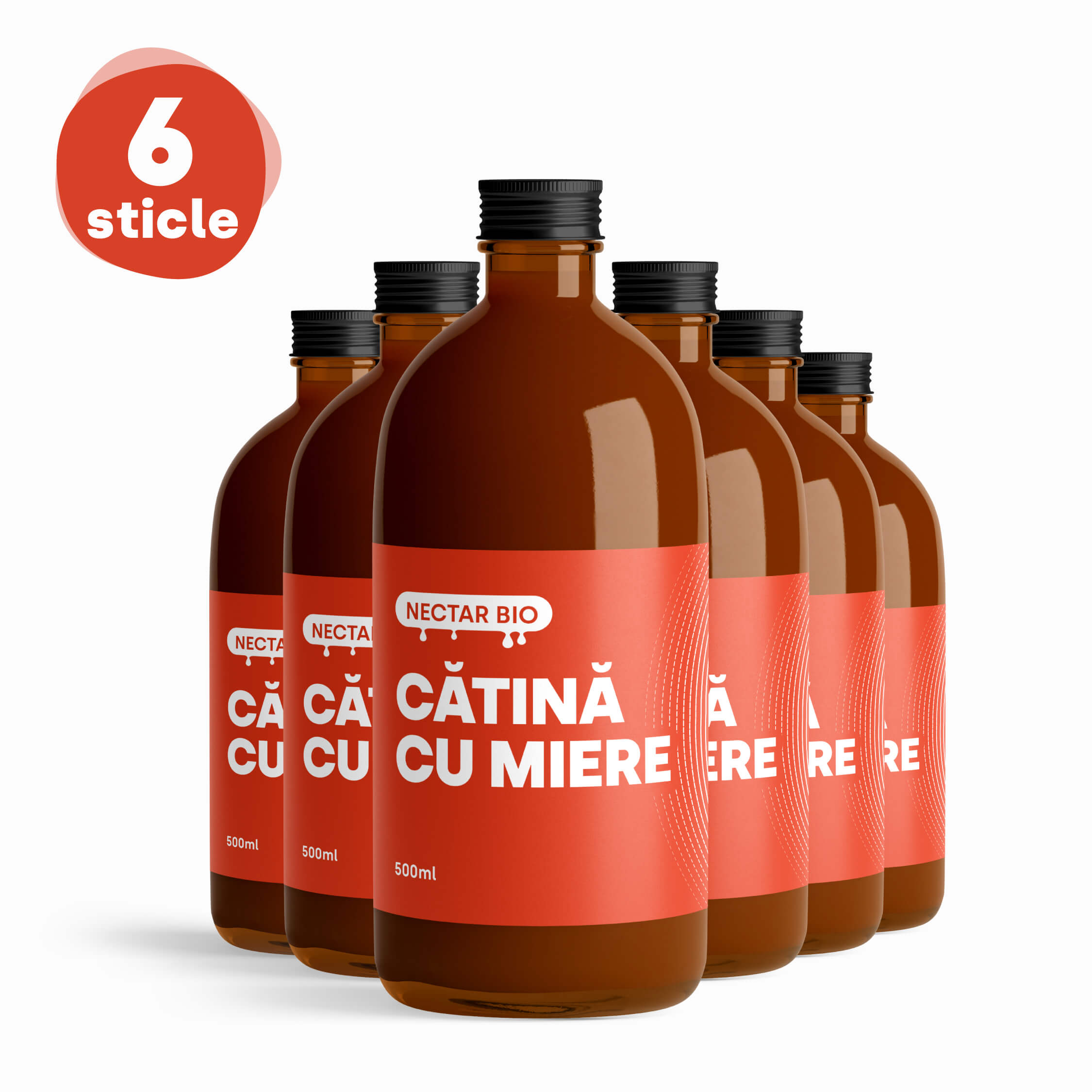 Catineata sea buckthorn juice with honey, 6-pack. Organic, cold-pressed, antioxidant-rich, and high in vitamin C.